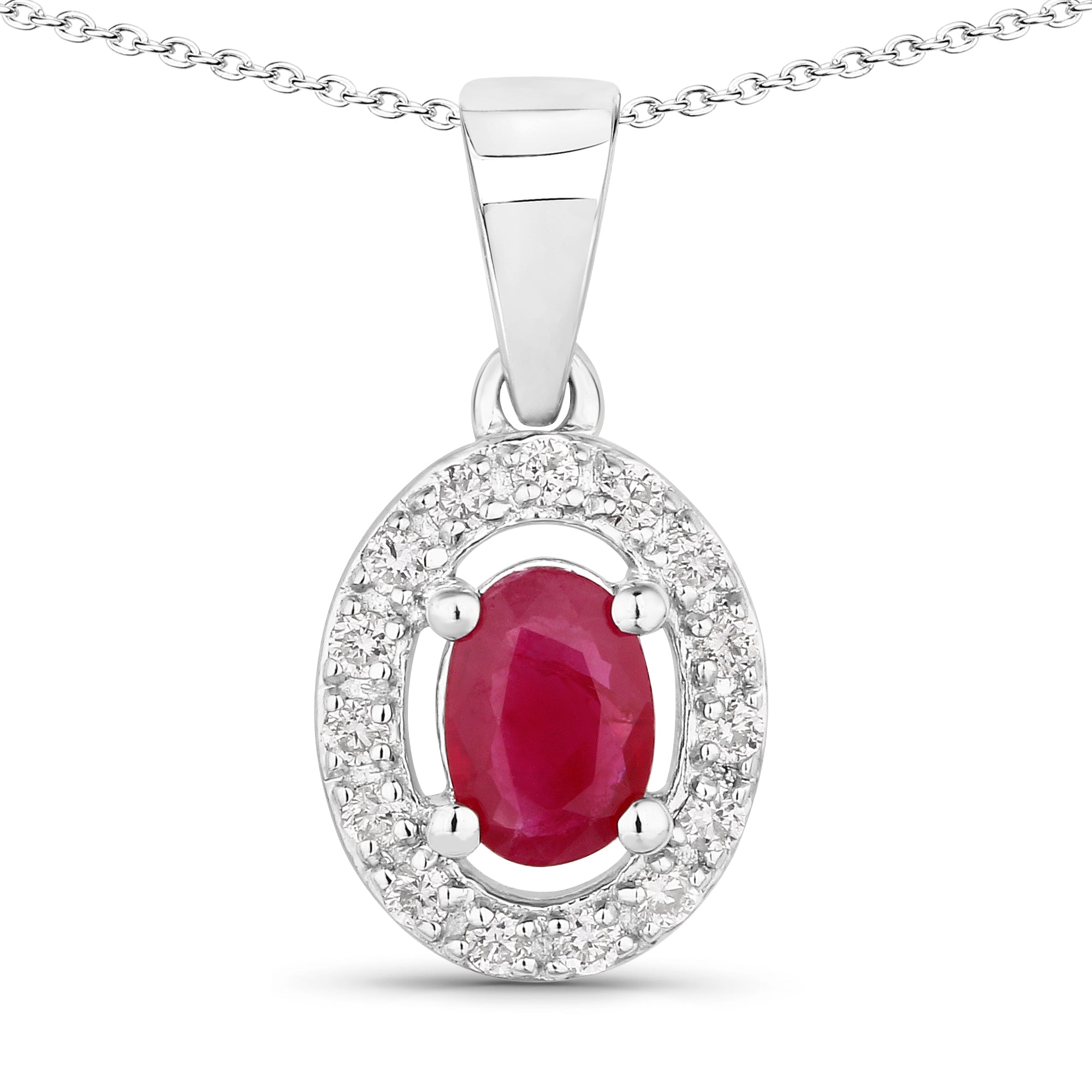 Natural Ruby and Lab Diamond Halo Necklace