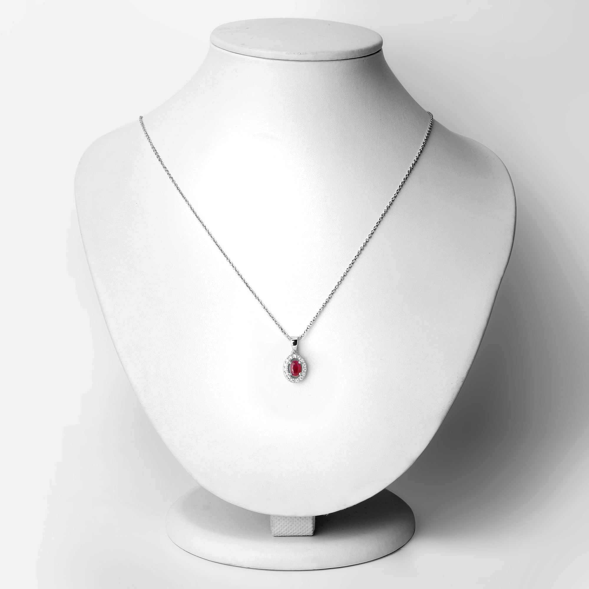 Natural Ruby and Lab Diamond Halo Necklace