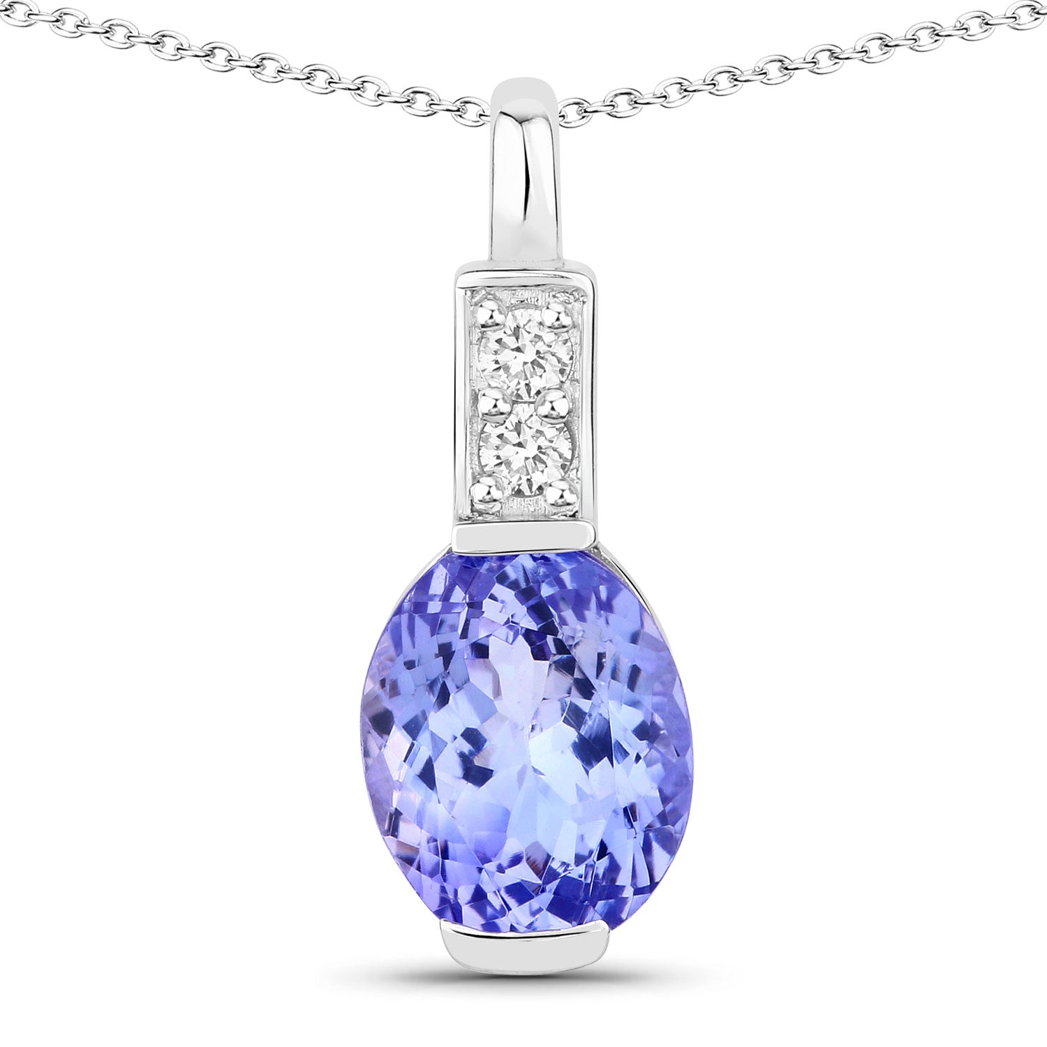 3.56 Cttw Oval Violet Tanzanite and Lab Diamond Rhodium over Silver Solitaire Pendant Necklace
