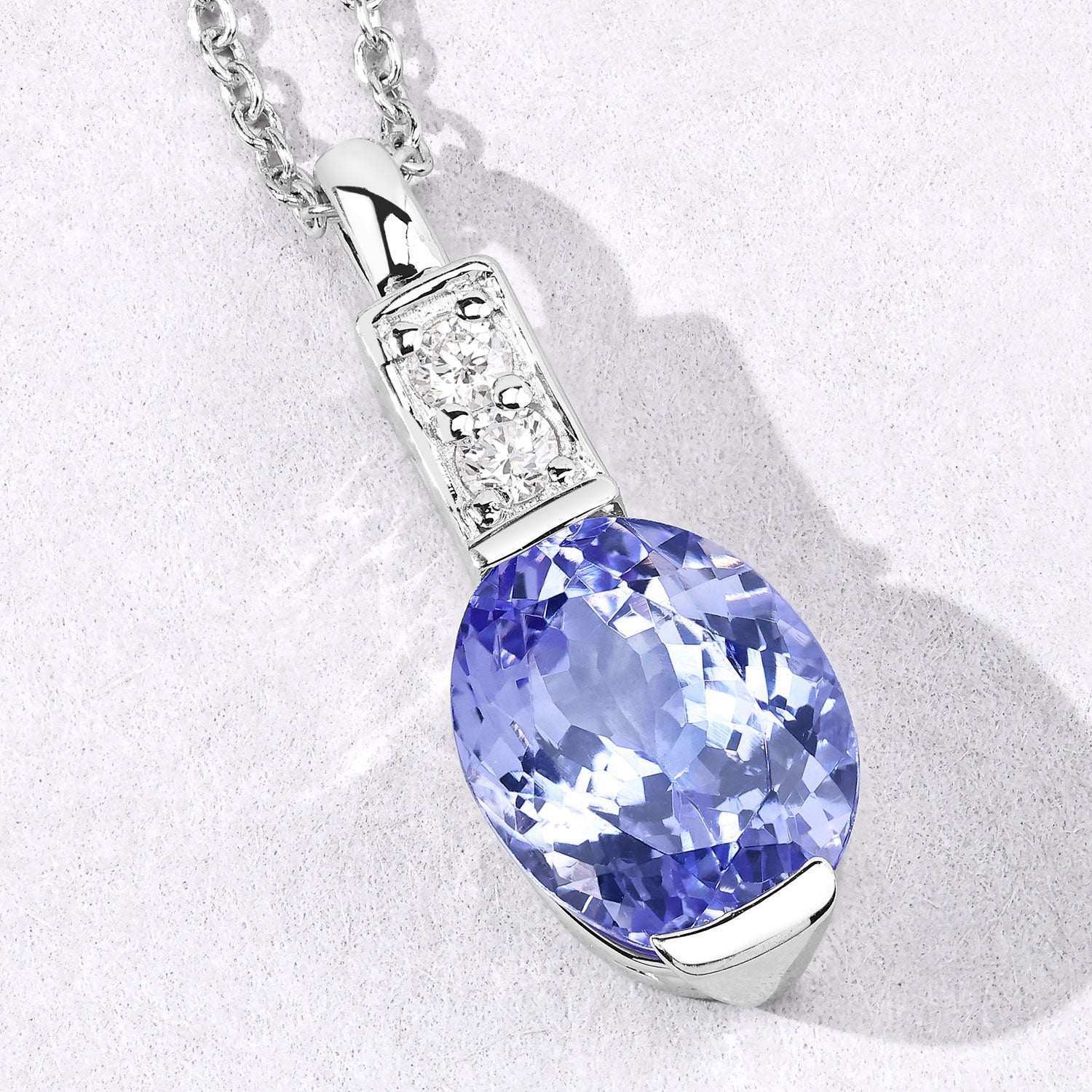 3.56 Cttw Oval Violet Tanzanite and Lab Diamond Rhodium over Silver Solitaire Pendant Necklace