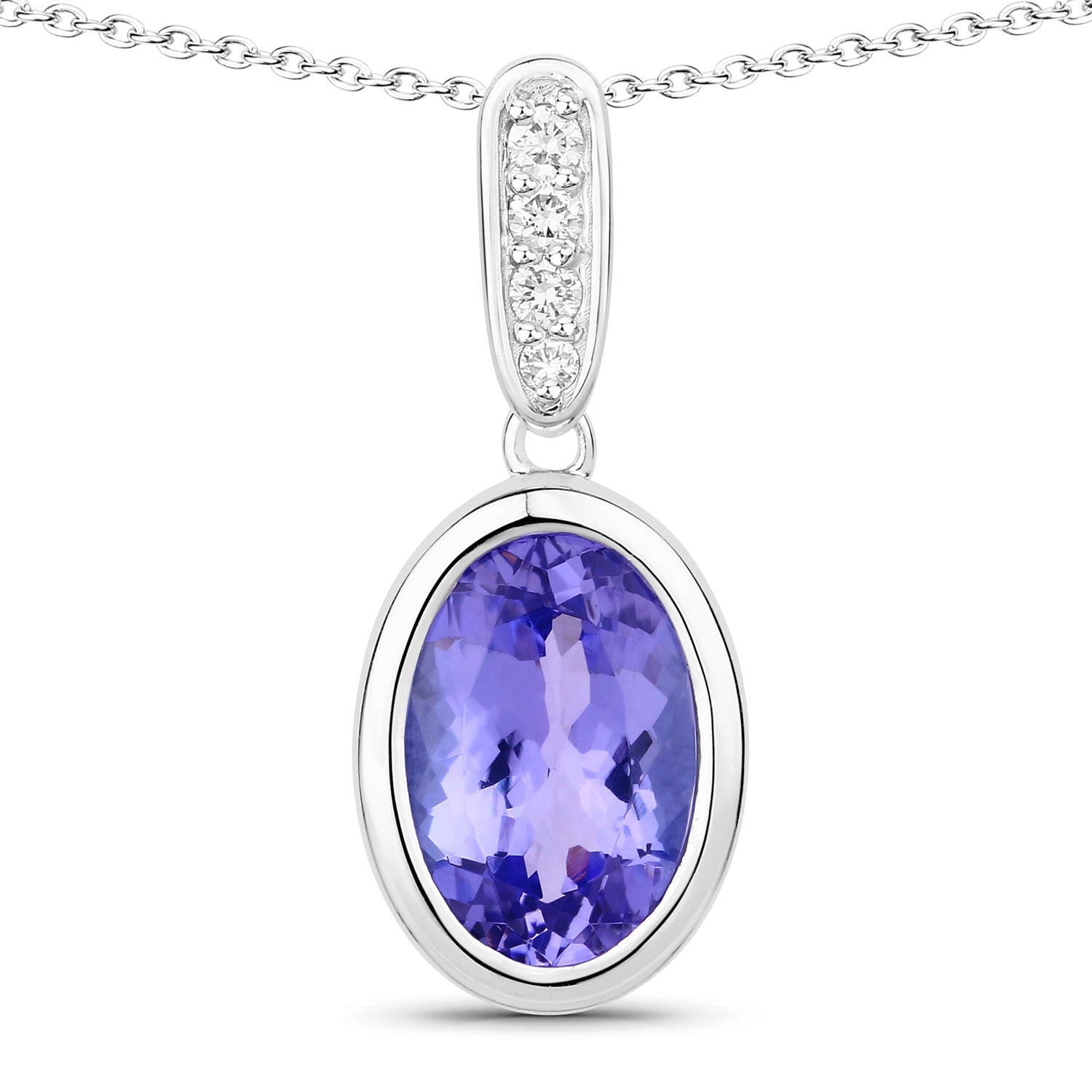 2.83 Cttw Oval Violet Tanzanite and Lab Diamond Bezel Rhodium over Silver Solitaire Drop Pendant Necklace