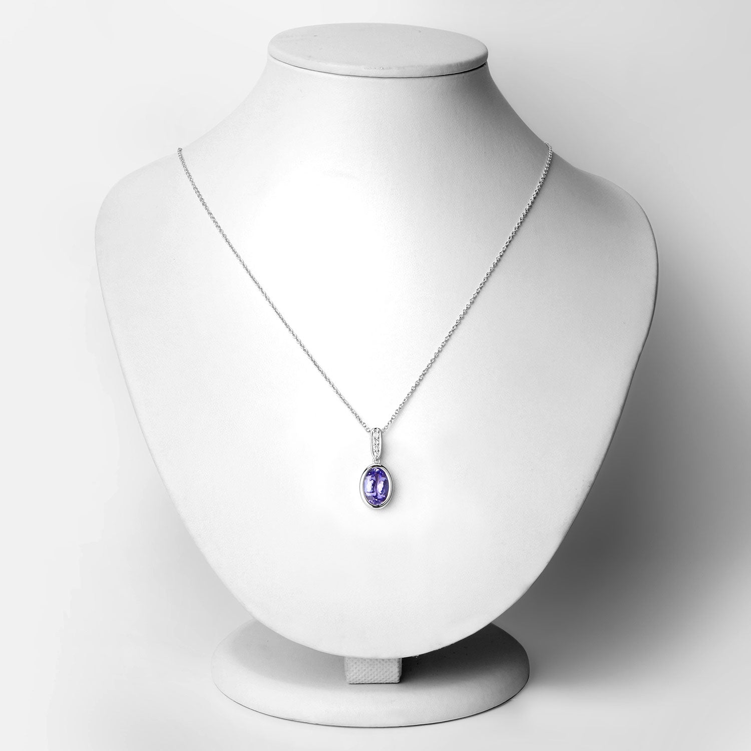 2.83 Cttw Oval Violet Tanzanite and Lab Diamond Bezel Rhodium over Silver Solitaire Drop Pendant Necklace