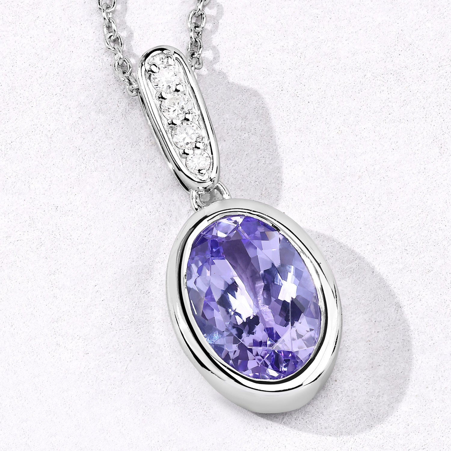 2.83 Cttw Oval Violet Tanzanite and Lab Diamond Bezel Rhodium over Silver Solitaire Drop Pendant Necklace