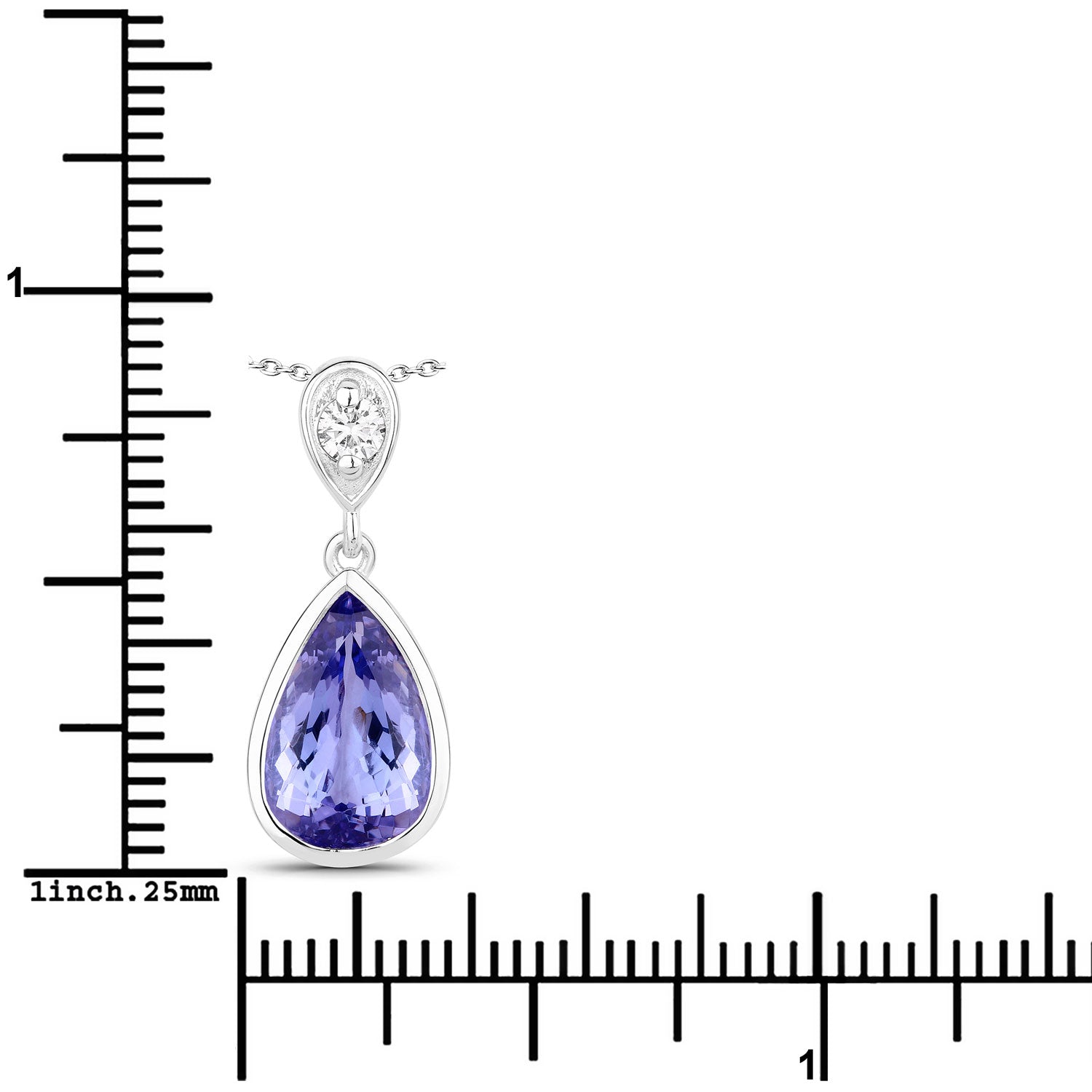 3.30 Cttw Pear Violet Tanzanite and Lab Diamond Bezel Rhodium over Silver TearDrop Pendant Necklace