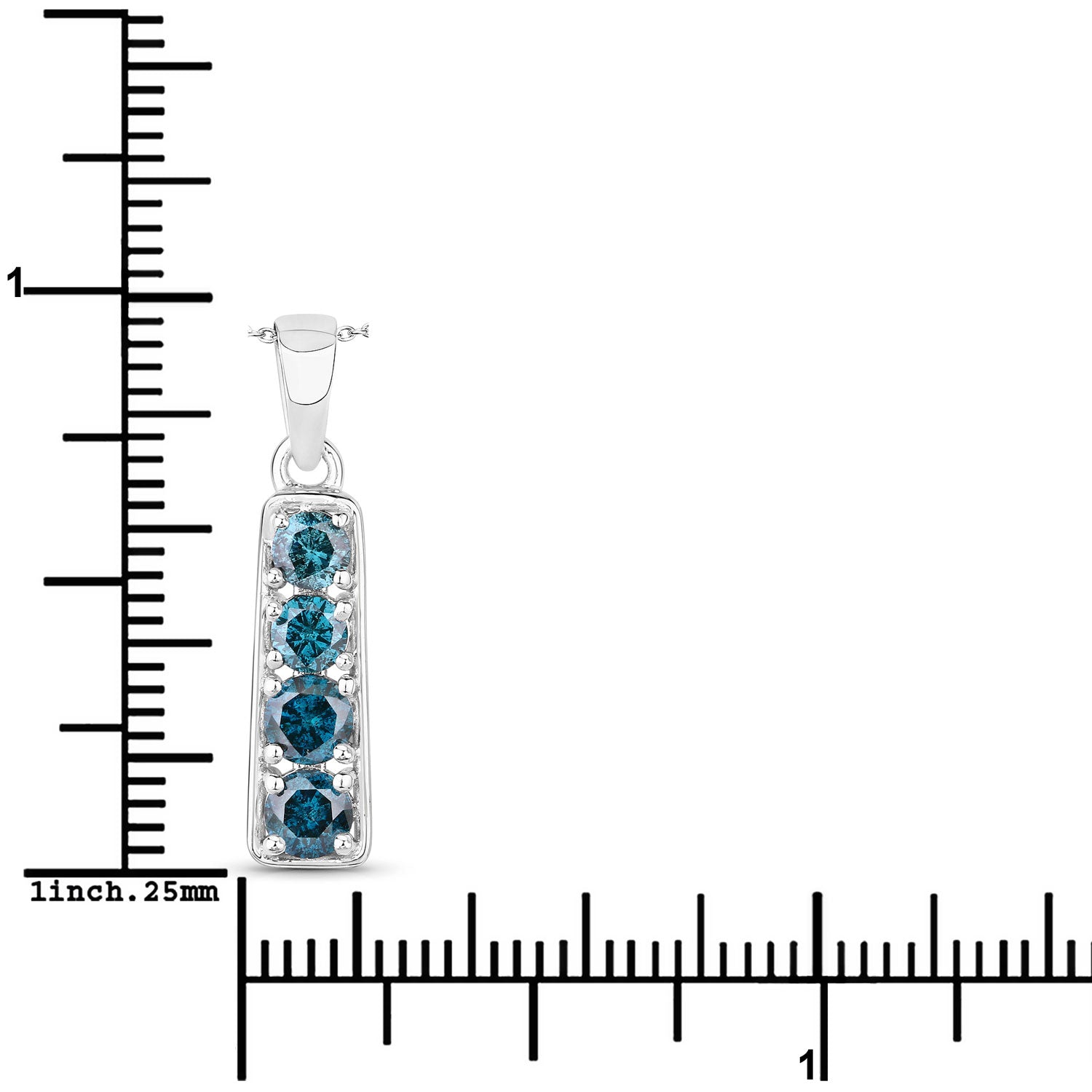 0.76 Cttw Round Teal Blue Diamond Rhodium Plated Silver Journey Bar Pendant Necklace