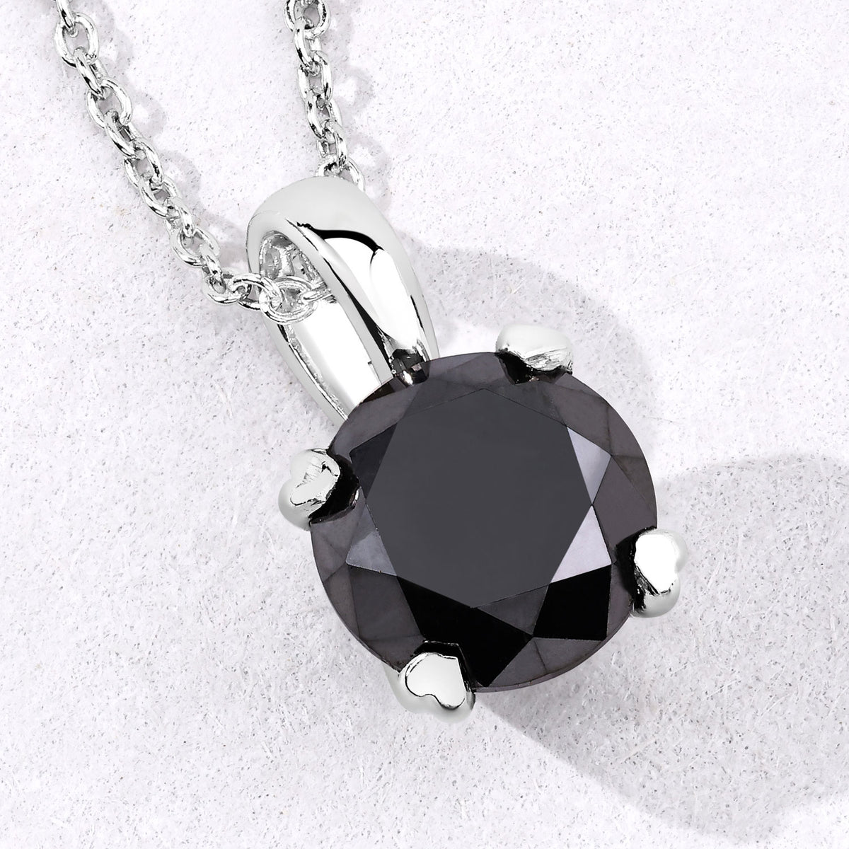1.58 Cttw Round Black Diamond Prong Rhodium over Silver Solitaire Pendant Necklace