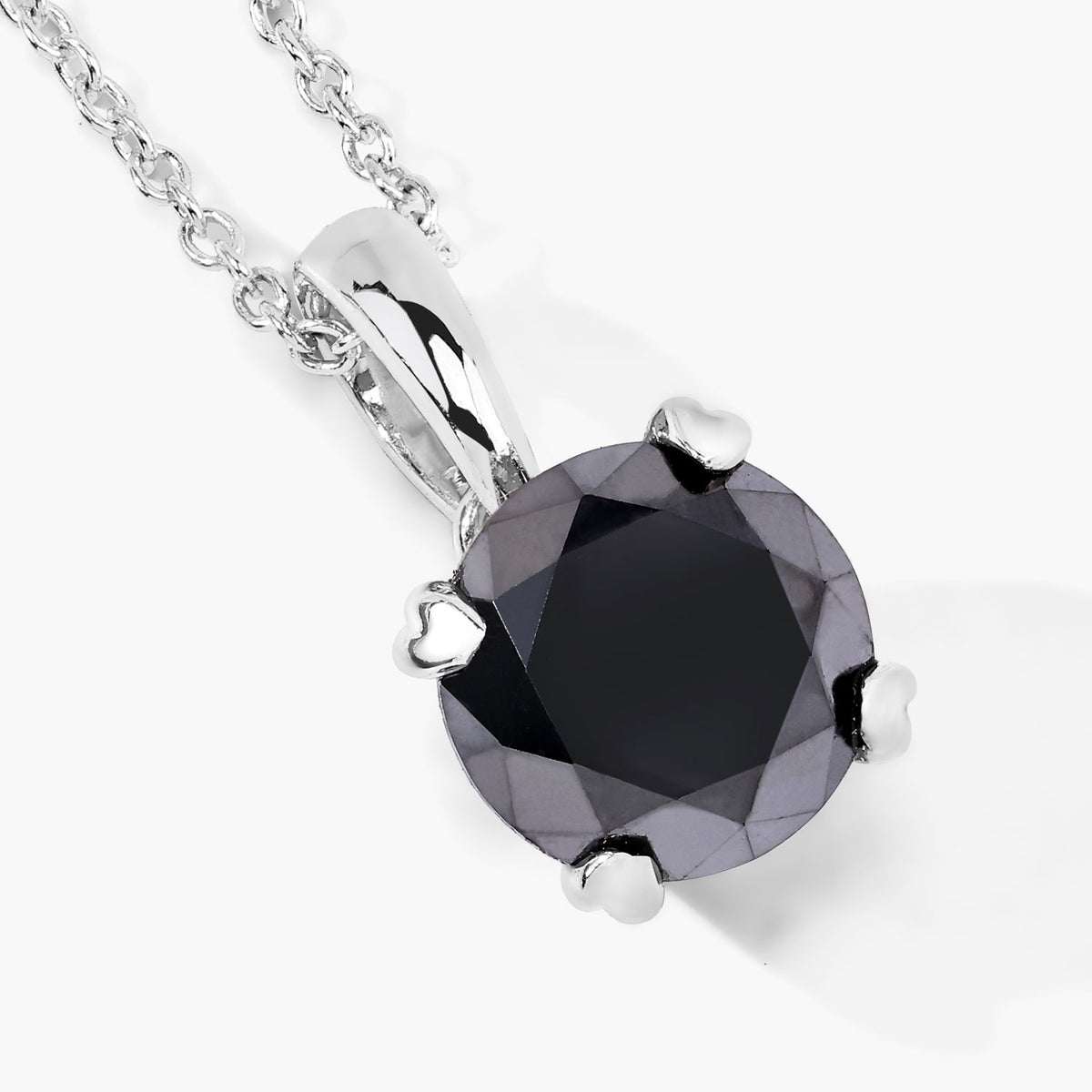 1.58 Cttw Round Black Diamond Prong Rhodium over Silver Solitaire Pendant Necklace