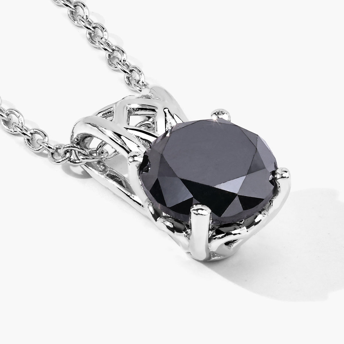 1.59 Cttw Round Black Diamond Filigree Bail Rhodium over Silver Solitaire Pendant Necklace