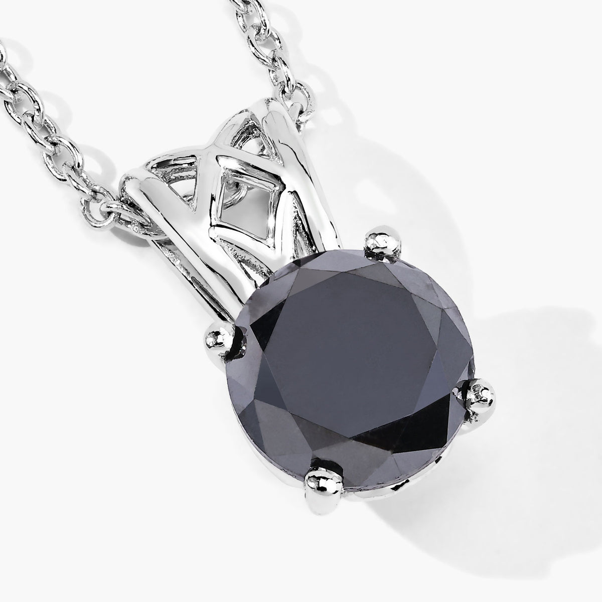 1.59 Cttw Round Black Diamond Filigree Bail Rhodium over Silver Solitaire Pendant Necklace
