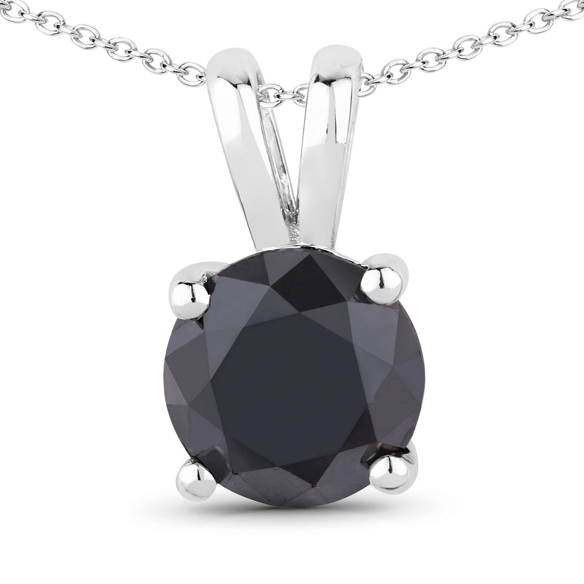 1.62 Cttw Round Black Diamond Rhodium over Silver Solitaire Pendant Necklace