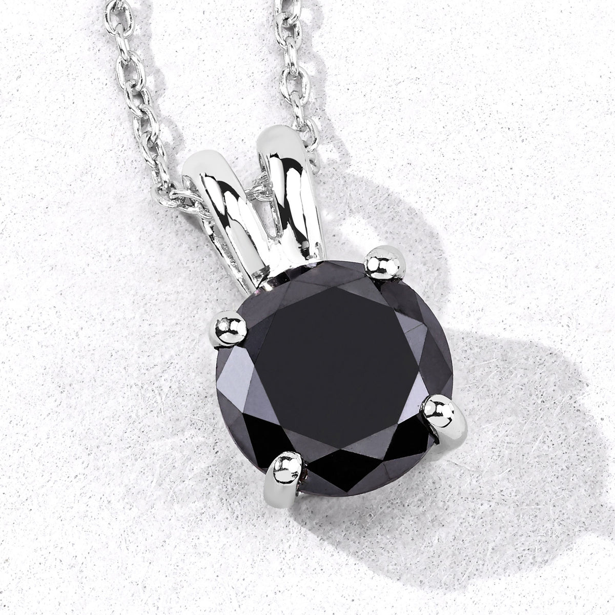1.62 Cttw Round Black Diamond Rhodium over Silver Solitaire Pendant Necklace