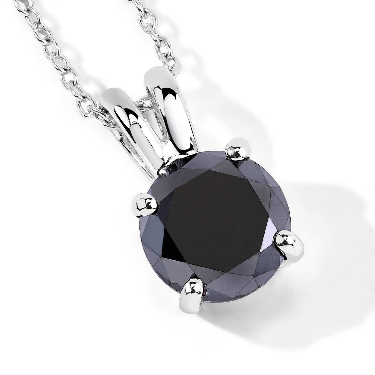 1.62 Cttw Round Black Diamond Rhodium over Silver Solitaire Pendant Necklace