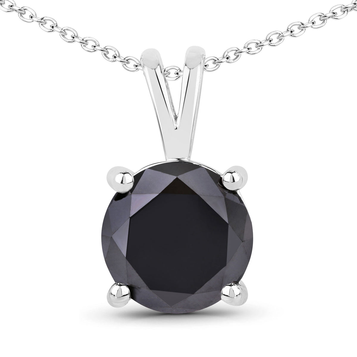 1.81 Cttw Round Black Diamond Rhodium over Silver Solitaire Pendant Necklace