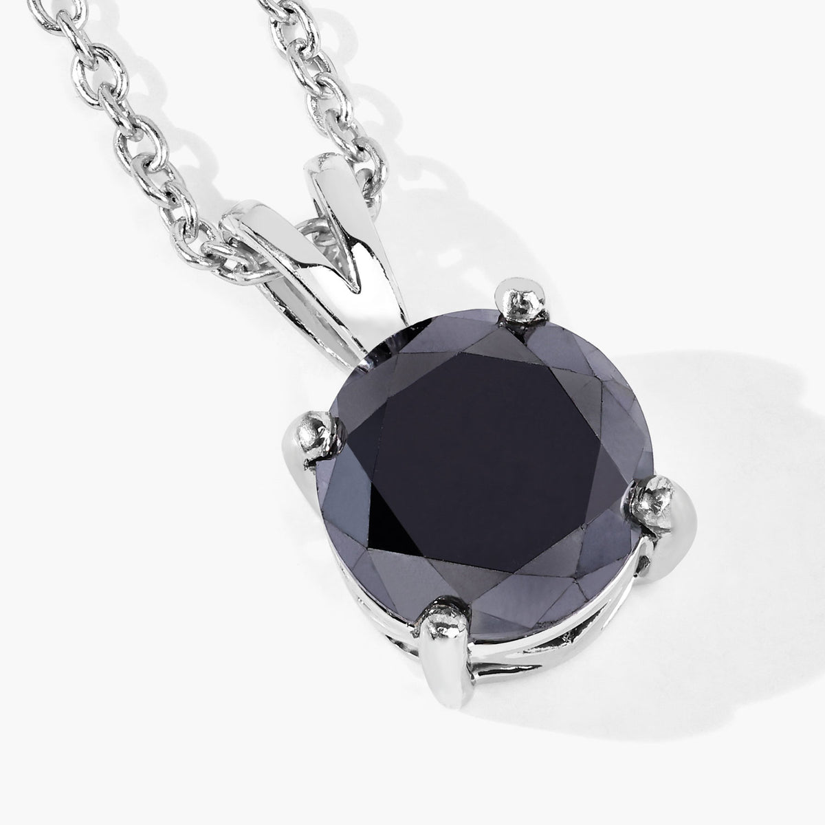 1.81 Cttw Round Black Diamond Rhodium over Silver Solitaire Pendant Necklace