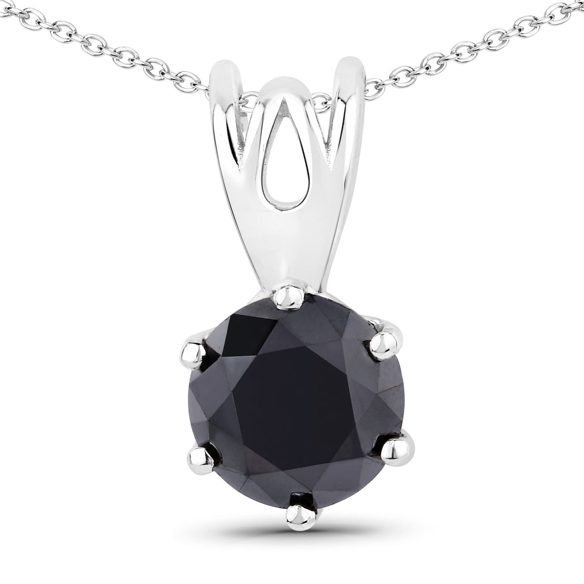 1.69 Cttw Round Black Diamond Rhodium over Silver Solitaire Pendant Necklace