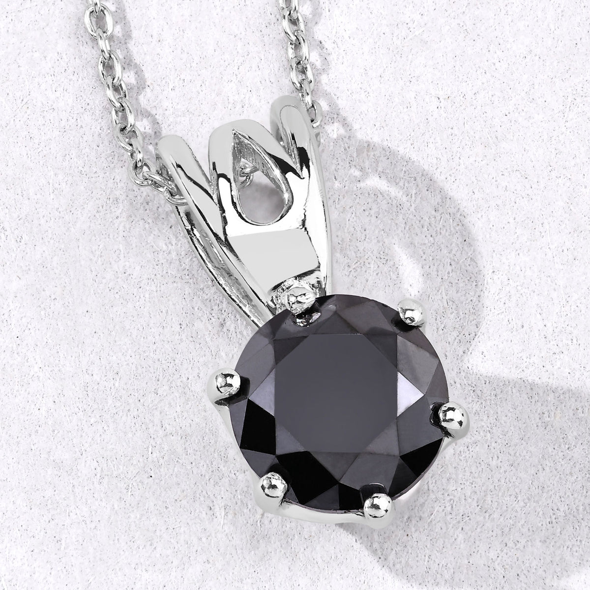 1.69 Cttw Round Black Diamond Rhodium over Silver Solitaire Pendant Necklace
