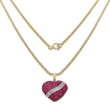 14K Yellow Gold Plated Genuine Ruby Heart Pendant Necklace