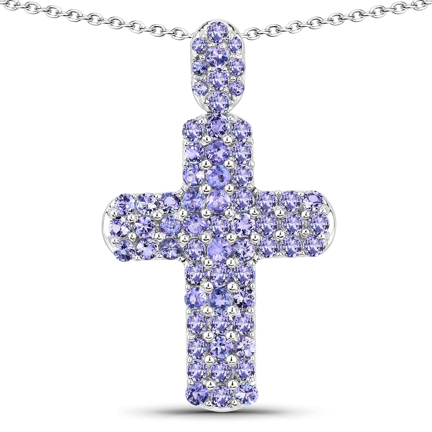 3.27 Cttw Round Violet Tanzanite Pavé Rhodium over Silver Cross Pendant Necklace