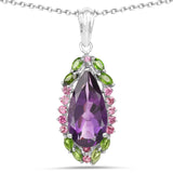 Genuine Purple Amethyst Drop Pendant Necklace