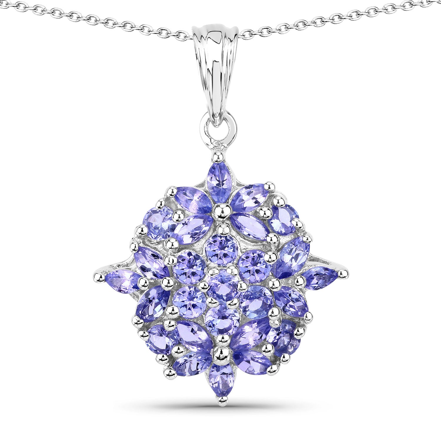 2.38 Cttw Violet Tanzanite Rhodium over Silver Floral Cluster Pendant Necklace