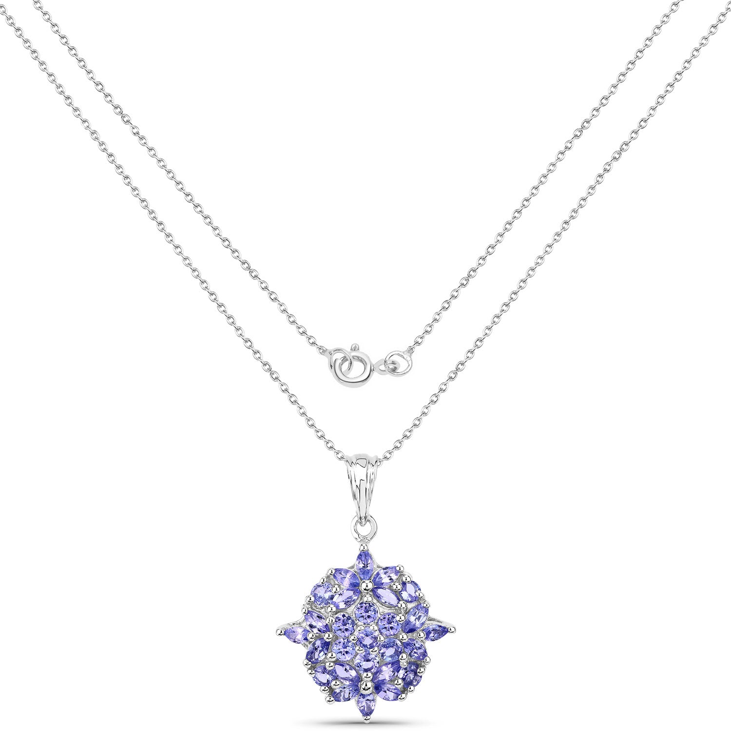 2.38 Cttw Violet Tanzanite Rhodium over Silver Floral Cluster Pendant Necklace