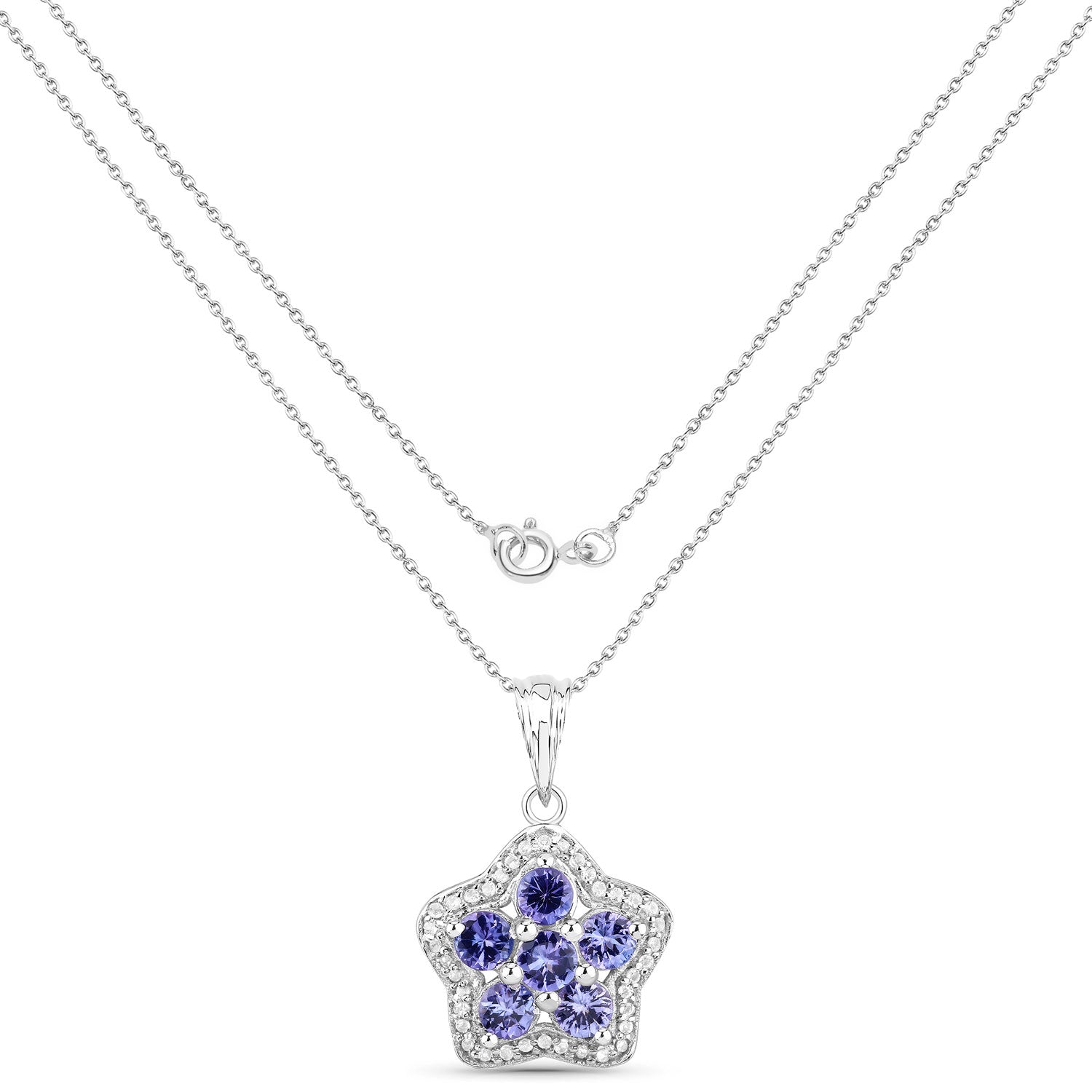 1.57 Cttw Round Violet Tanzanite Rhodium over Silver Star Floral Halo Pendant Necklace