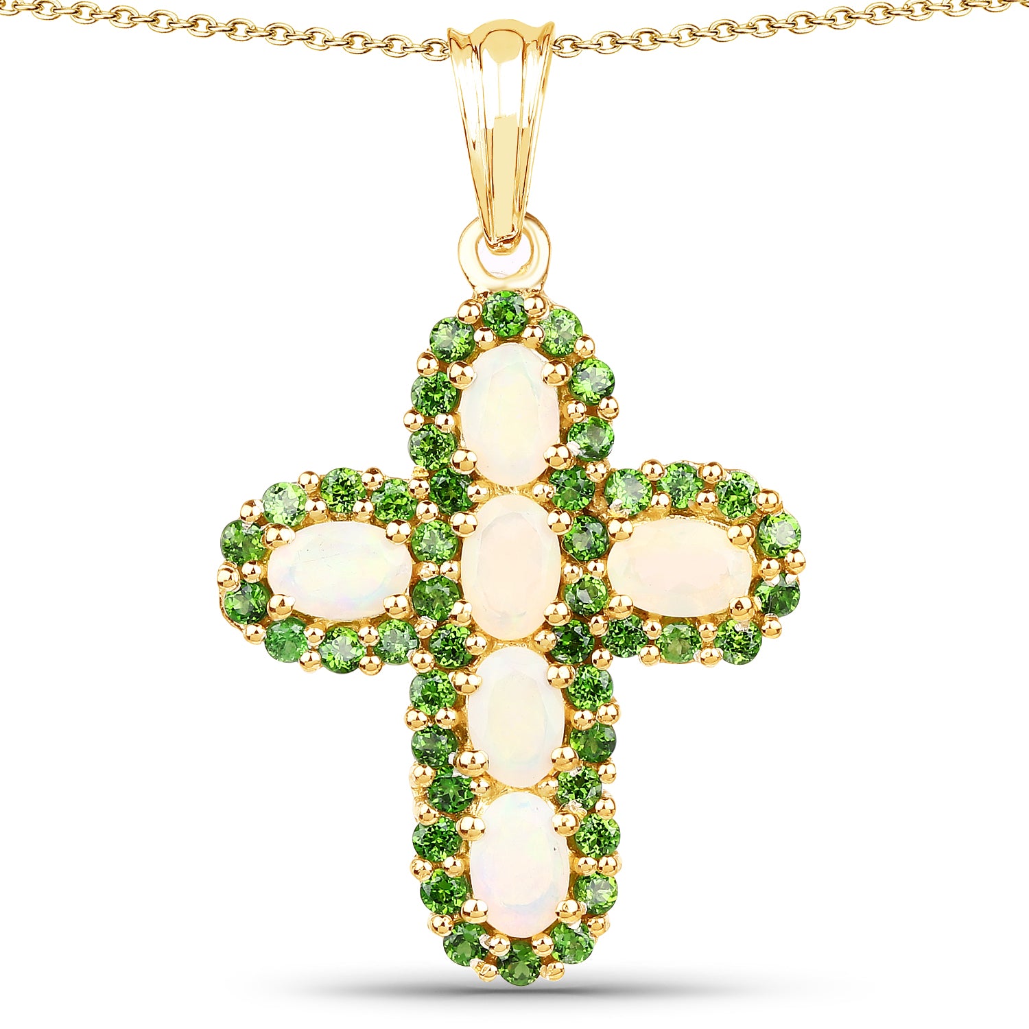 Genuine Ethiopian Opal Halo Pendant Necklace