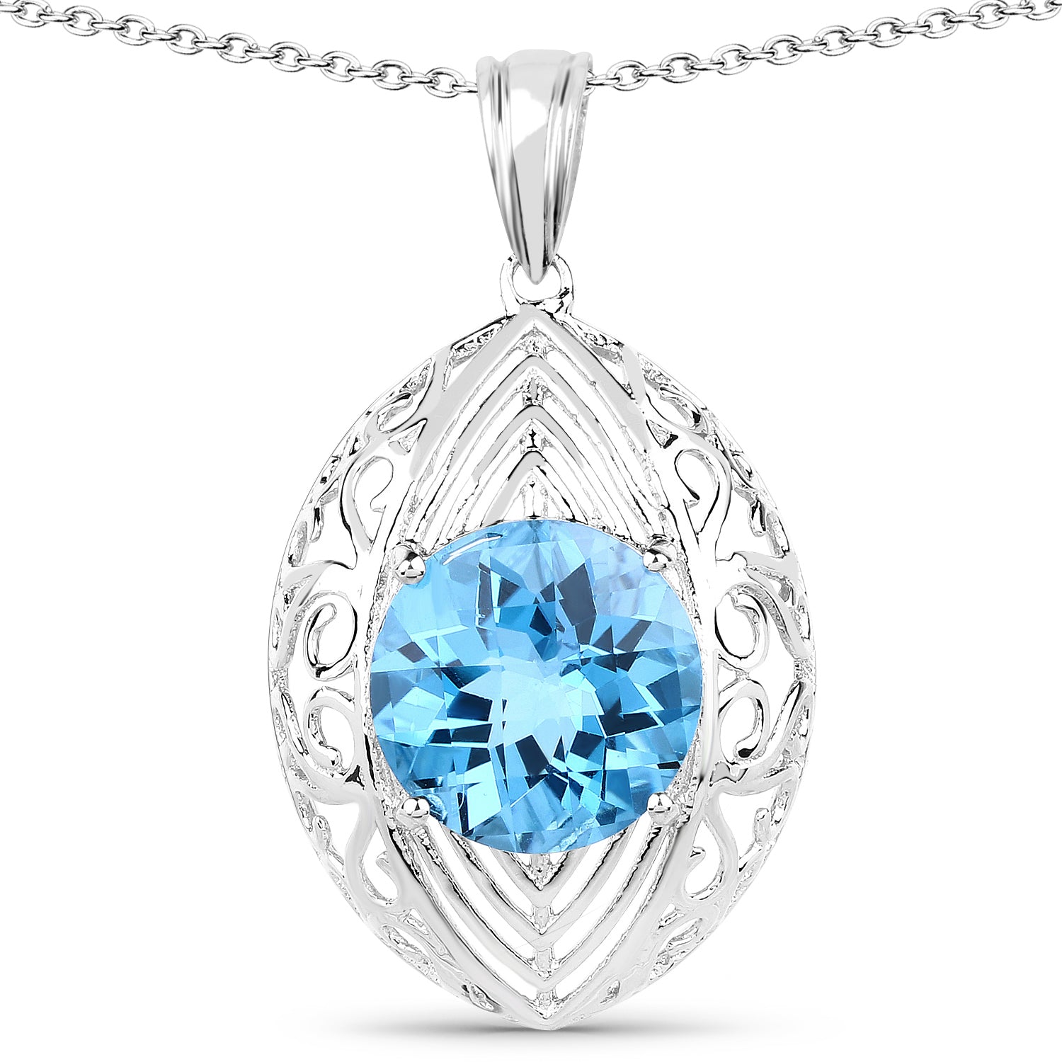 Genuine Swiss Blue Topaz Solitaire Pendant Necklace