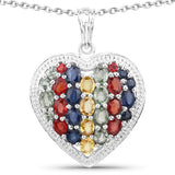 Genuine Multi Stones Heart Pendant Necklace