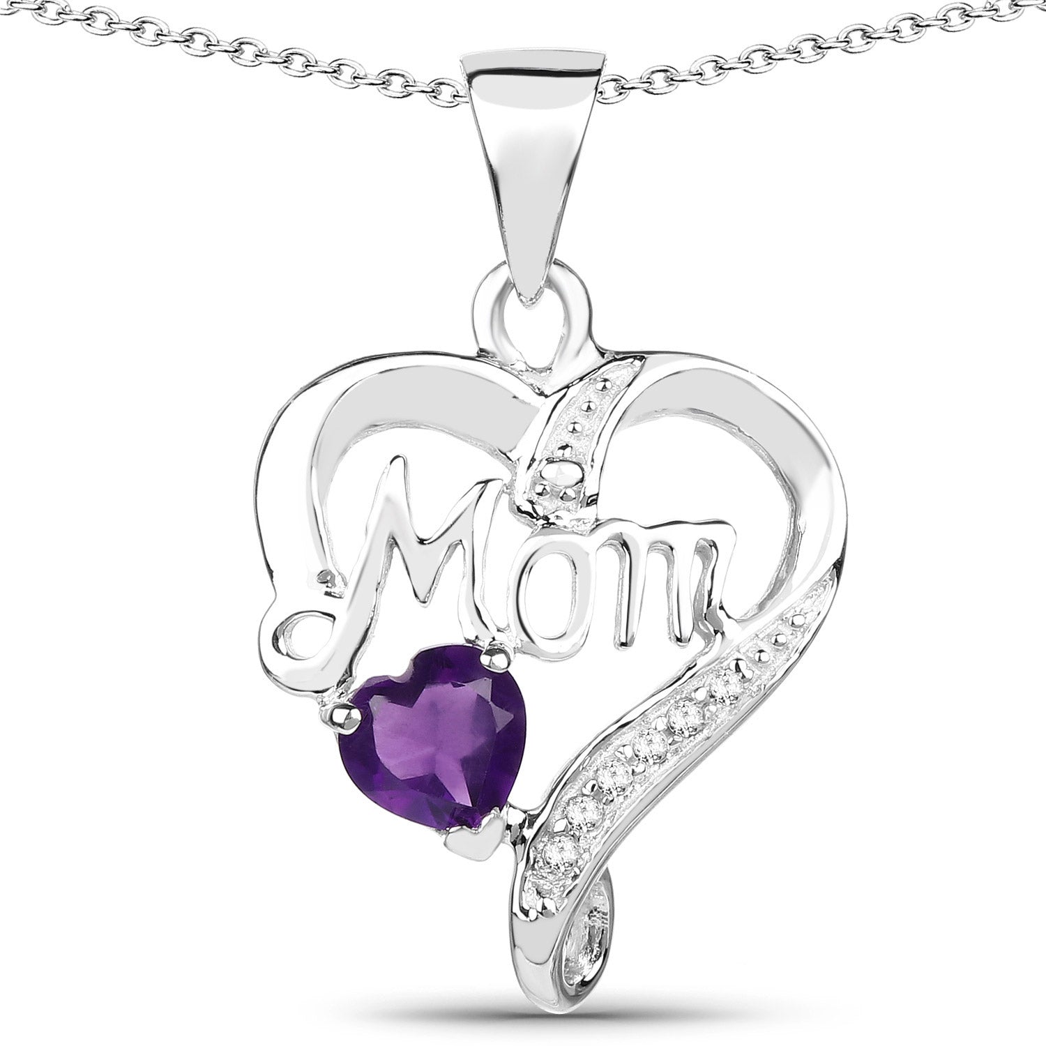 Genuine Amethyst and White Topaz Mom Pendant Necklace