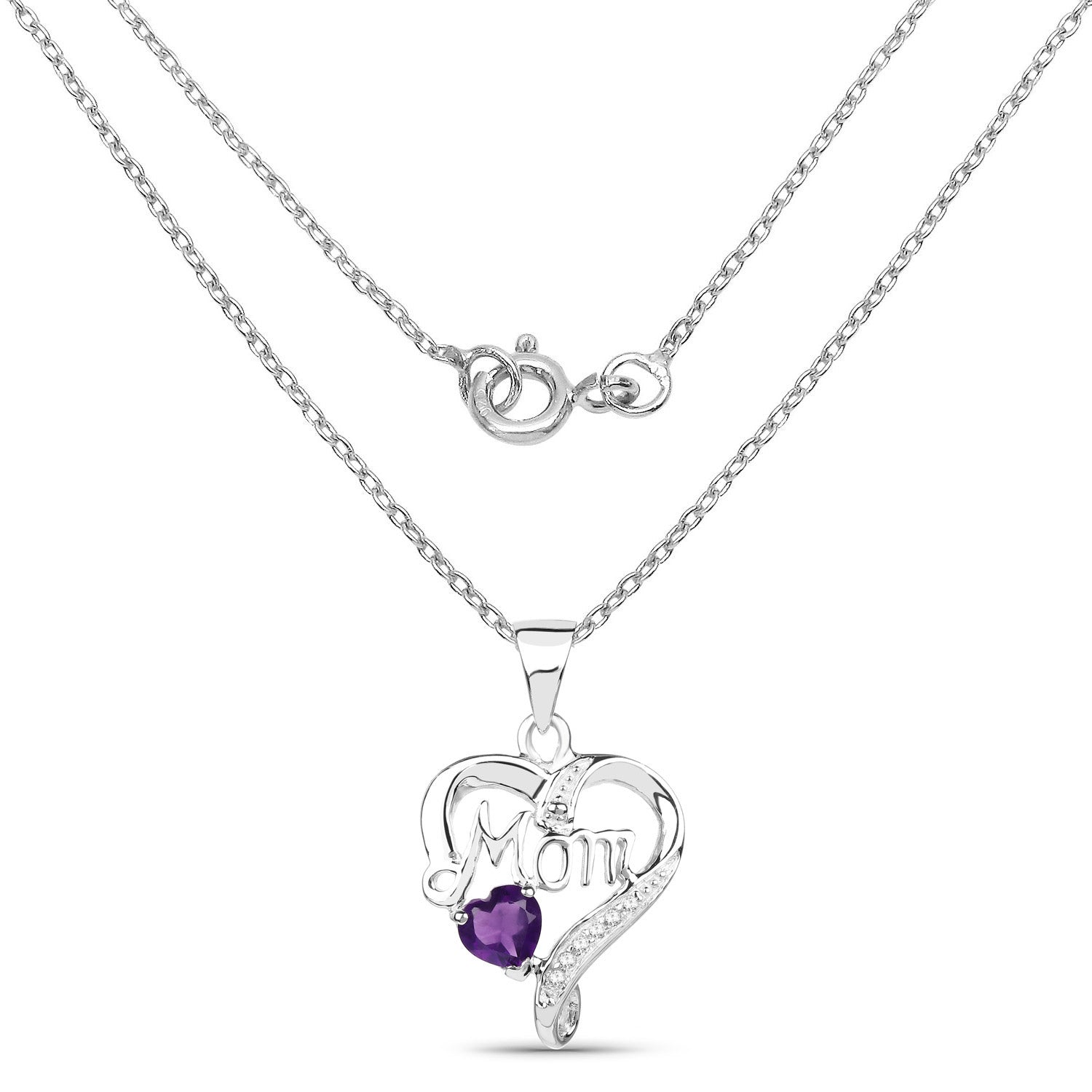 Genuine Amethyst and White Topaz Mom Pendant Necklace