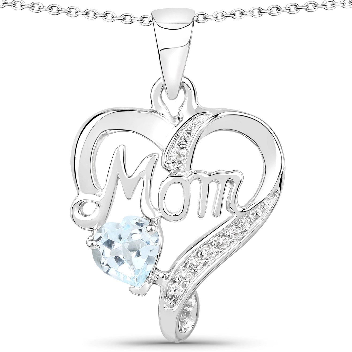 Genuine Blue and White Topaz Mom Pendant Necklace