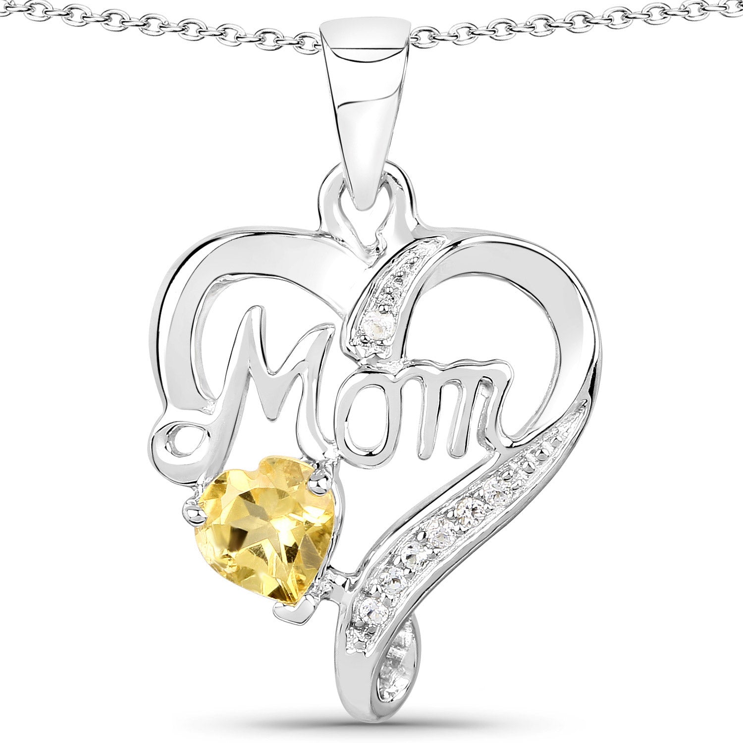 Genuine Citrine Double Heart Mom Pendant Necklace