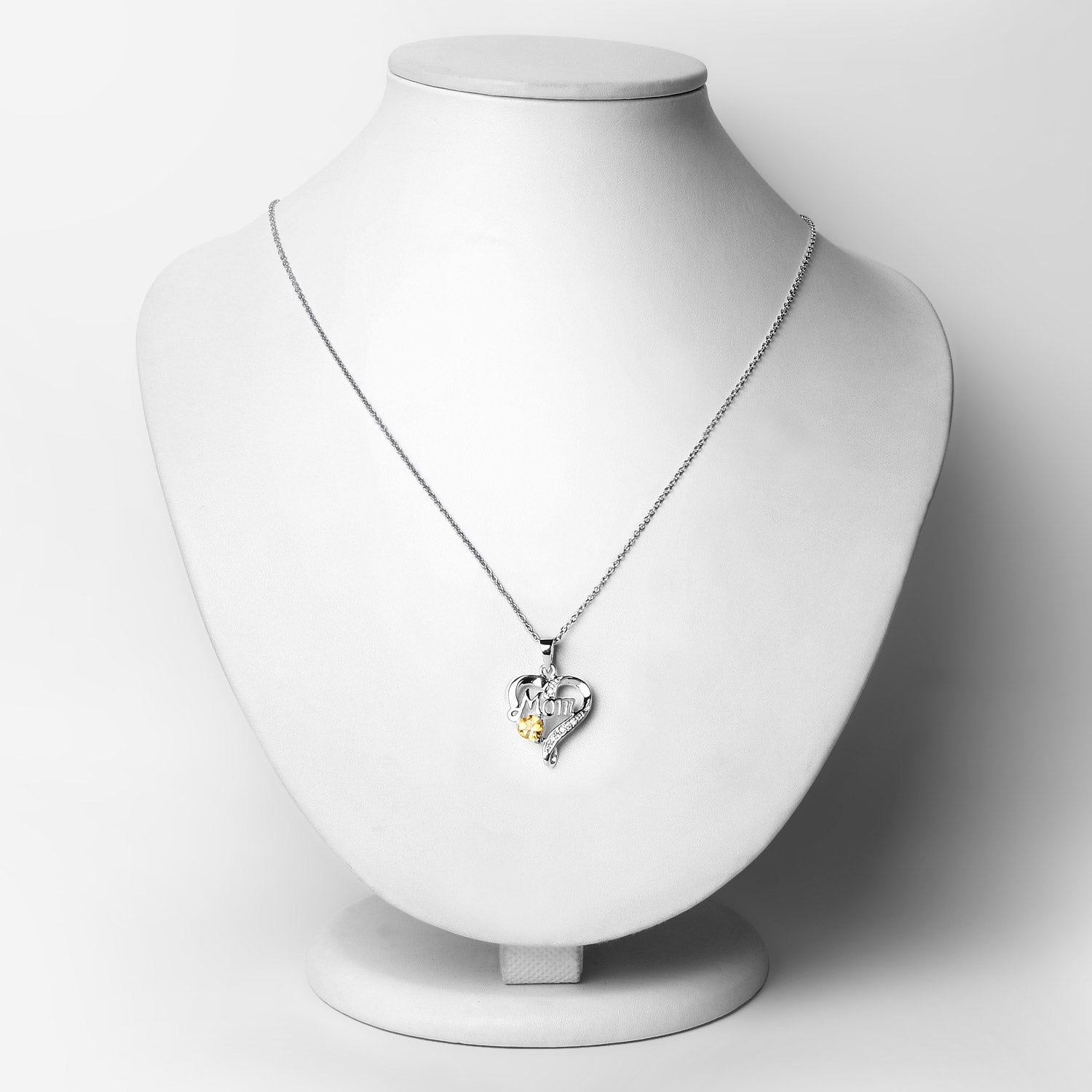 Genuine Citrine Double Heart Mom Pendant Necklace