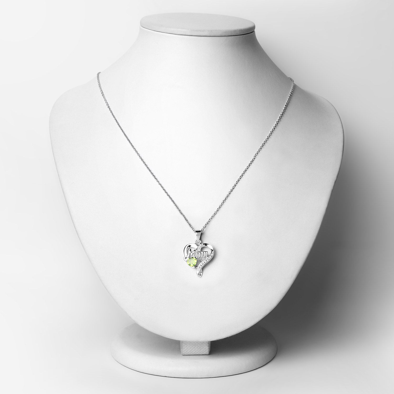 Genuine Peridot Heart Mom Pendant Necklace