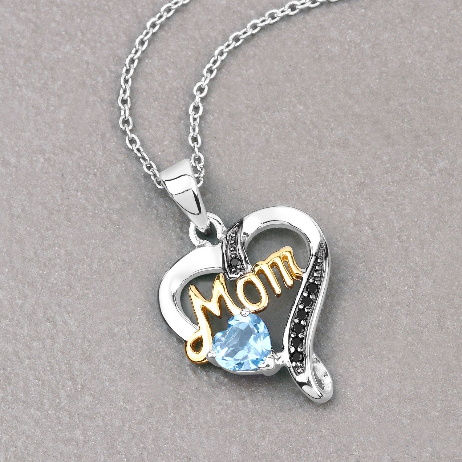 Genuine Swiss Blue Topaz Silver Mom Pendant Necklace