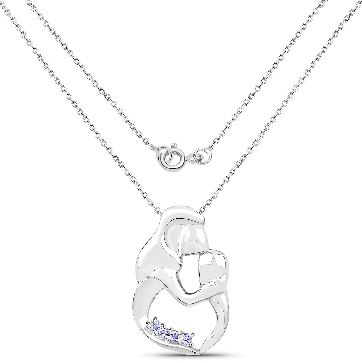 Genuine Tanzanite Silver Mom Pendant Necklace