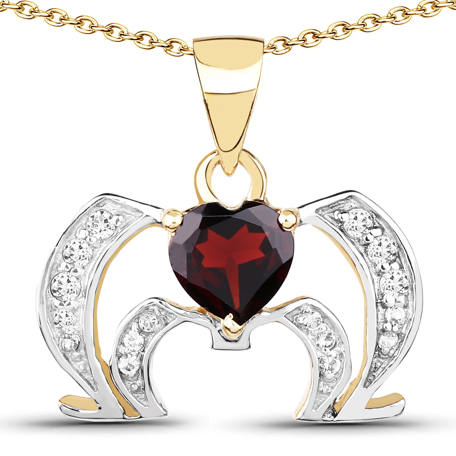 Genuine White Topaz and Garnet Pendant Mom Heart Necklace