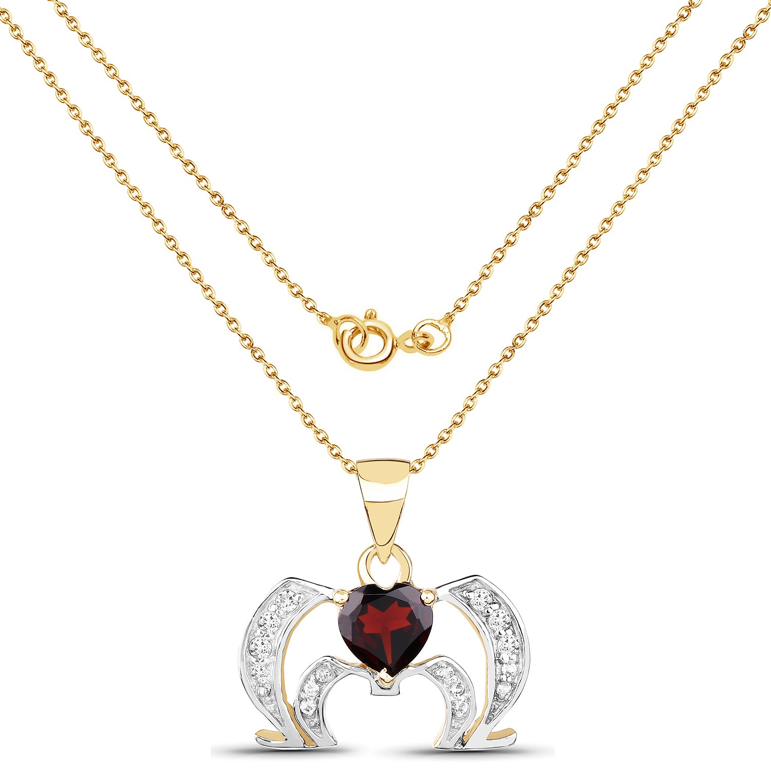 Genuine White Topaz and Garnet Pendant Mom Heart Necklace