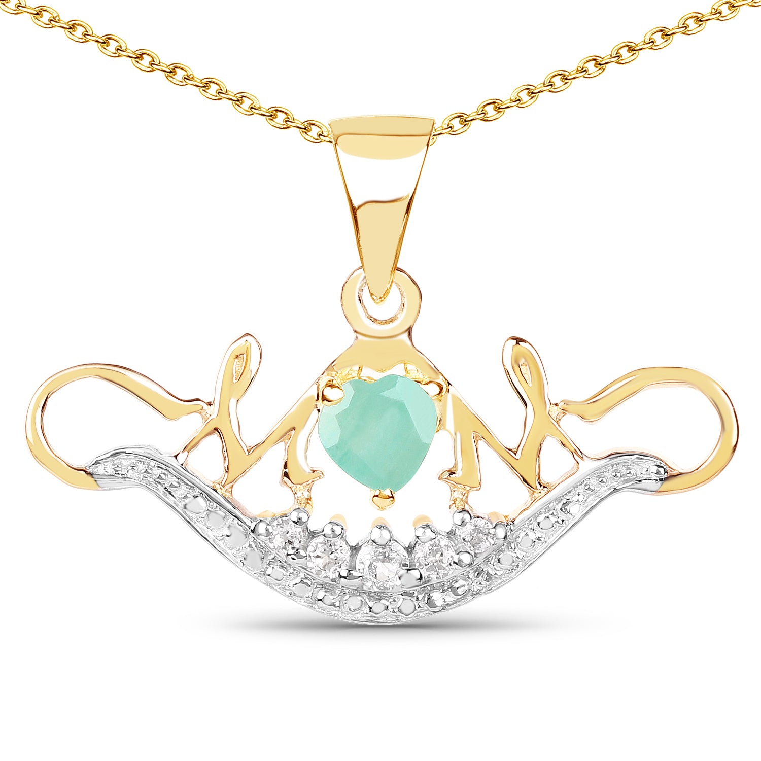 Genuine Emerald Silver Mom Heart Pendant Necklace