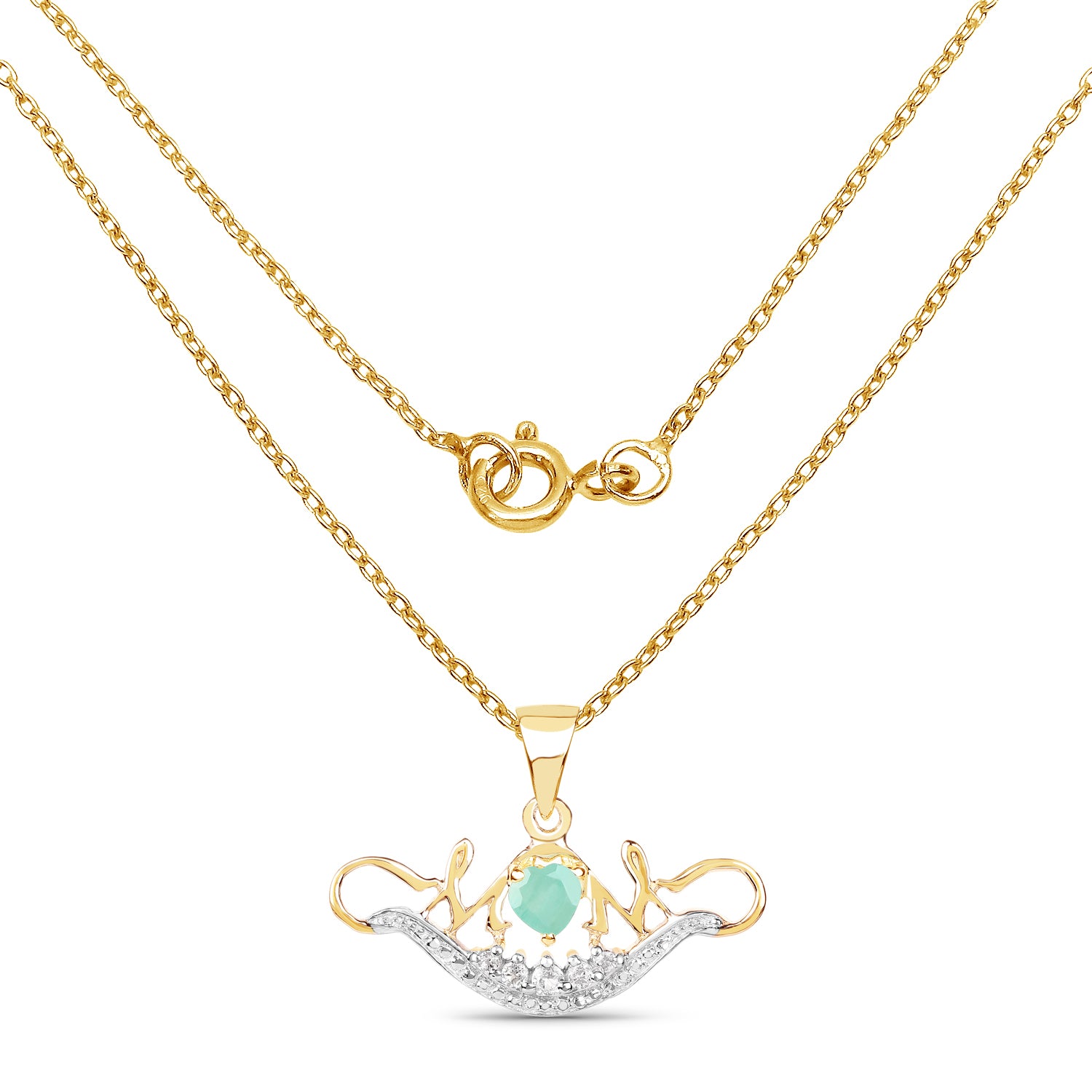 Genuine Emerald Silver Mom Heart Pendant Necklace