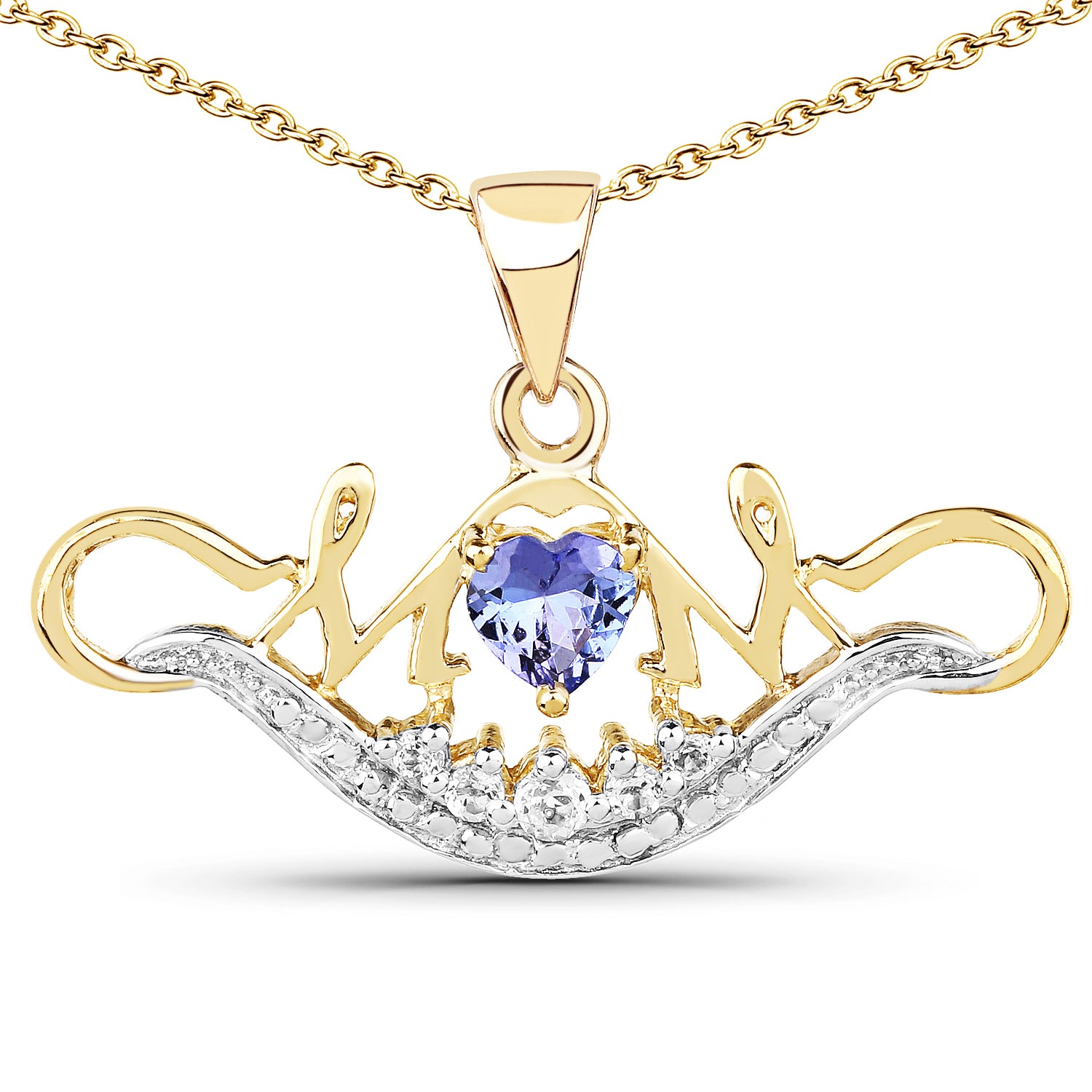 Genuine Tanzanite Mom Heart Pendant Necklace
