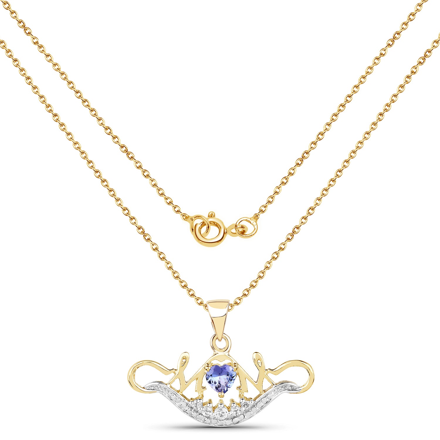 Genuine Tanzanite Mom Heart Pendant Necklace