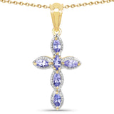 Genuine Tanzanite Cross Pendant Necklace