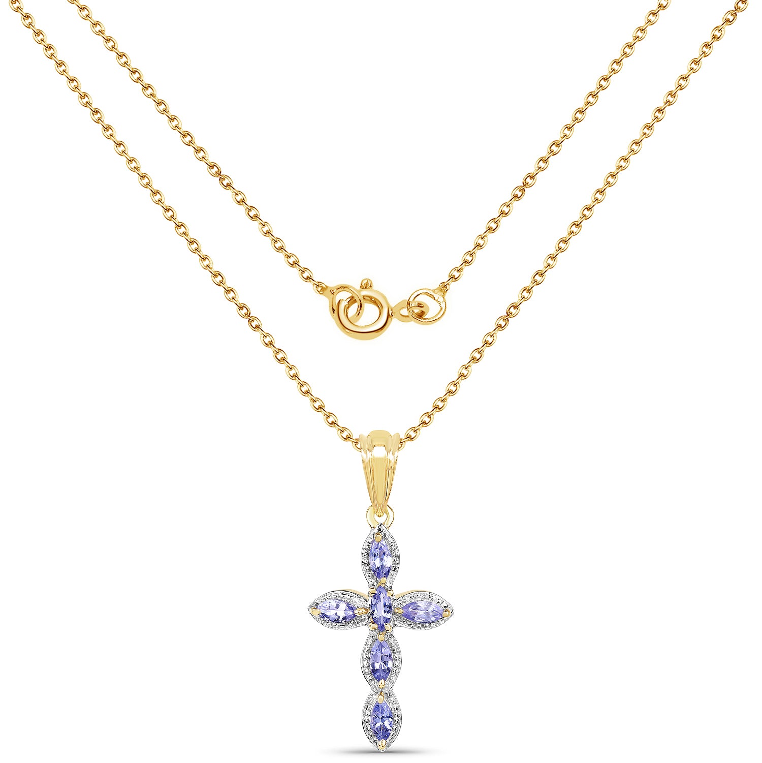Genuine Tanzanite Cross Pendant Necklace