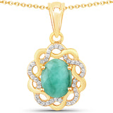 14K Gold Plated Genuine Emerald Halo Pendant Necklace