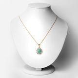 14K Gold Plated Genuine Emerald Halo Pendant Necklace