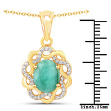 14K Gold Plated Genuine Emerald Halo Pendant Necklace