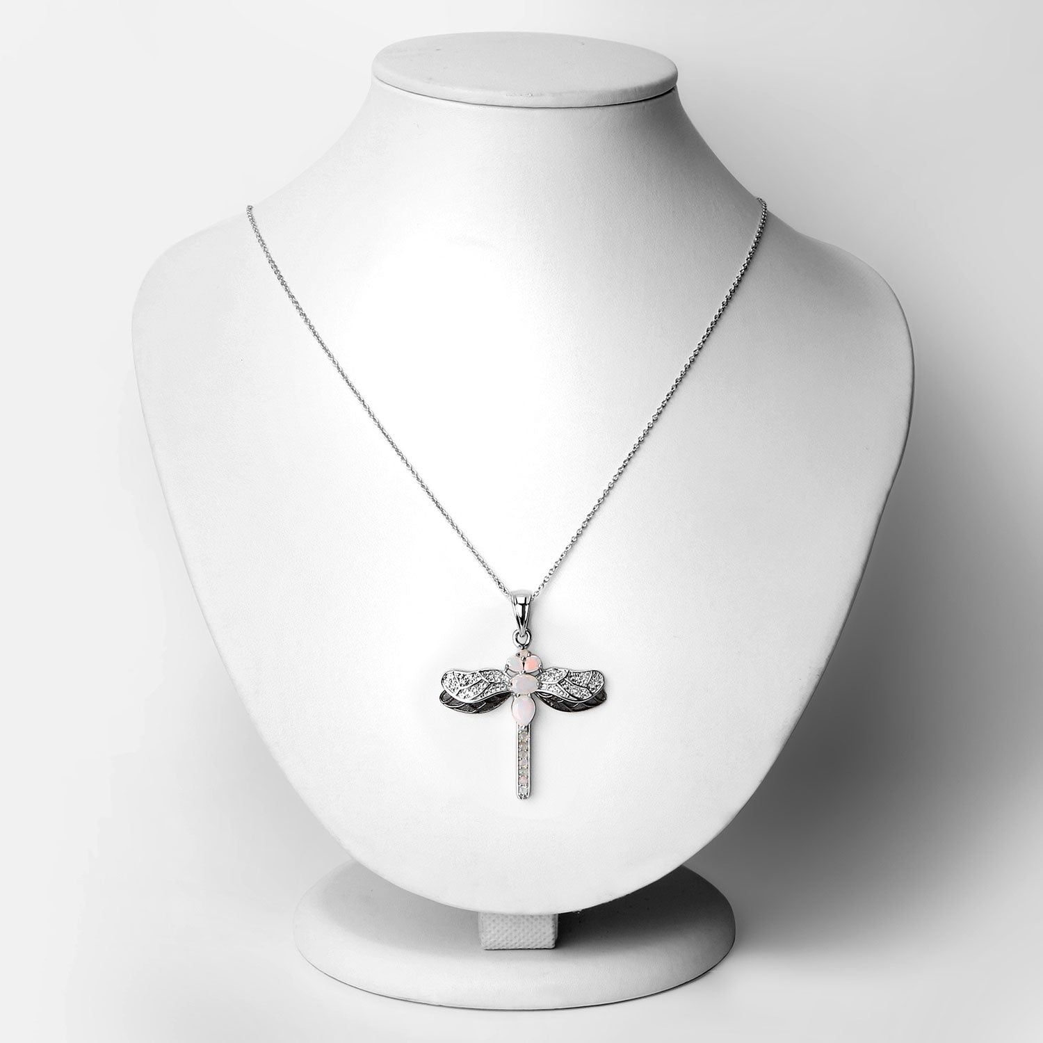 Genuine Ethiopian Opal Silver Dragonfly Pendant Necklace