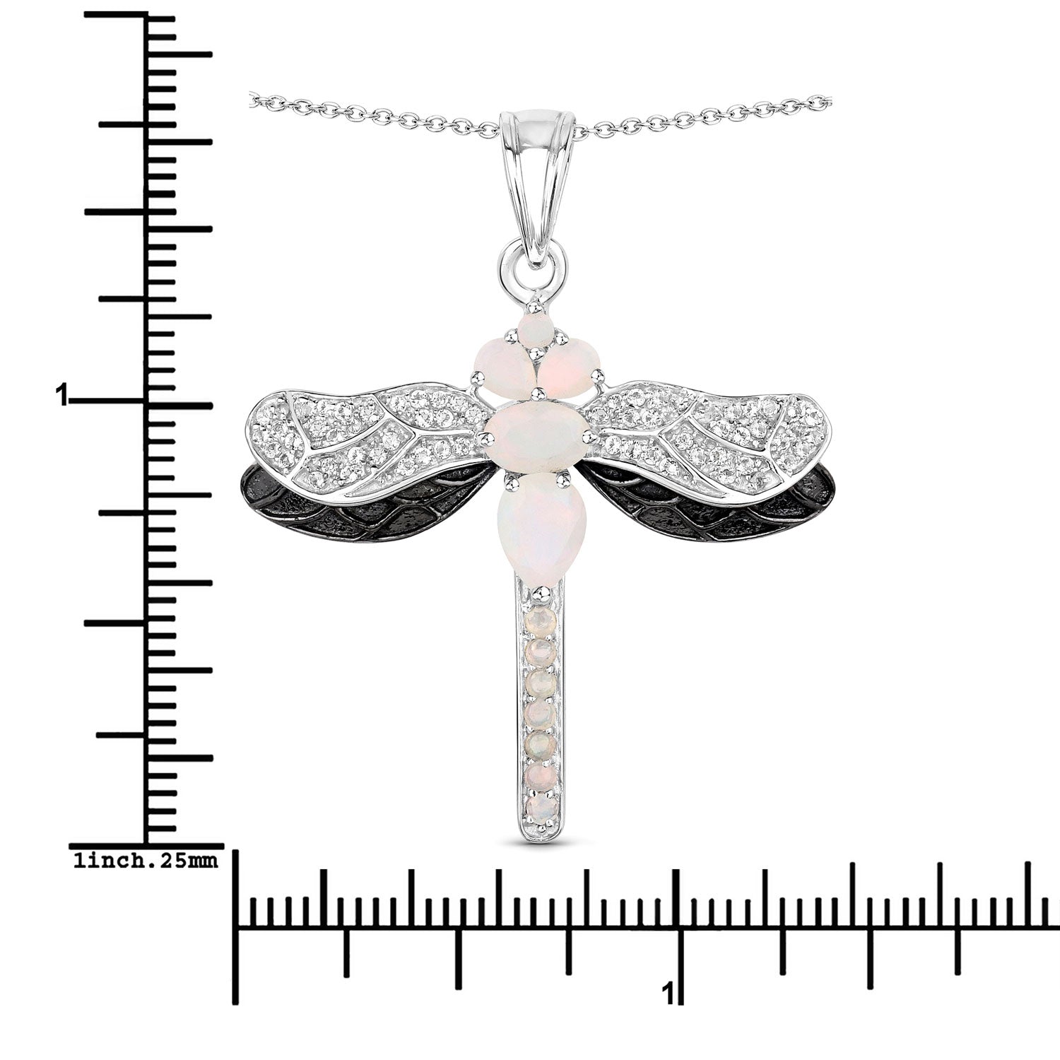 Genuine Ethiopian Opal Silver Dragonfly Pendant Necklace